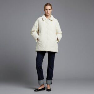 Mango Jacket Milk White Quilted Shirt with Snap Buttons